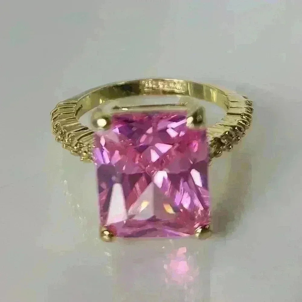 Gold Plated Pink Sapphire Cocktail Ring Size 6 Nwot 5g